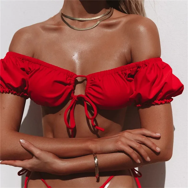 Moteris Seksuali Bikini Išjungti Peties Reguliuojamas Ankštas Nustatyti Du Gabalus Paplūdimio Tvarstis Raudoną Maudymosi Kostiumėlį, Maudymosi Kostiumą, Bikini Maudymosi Kostiumėliai 0
