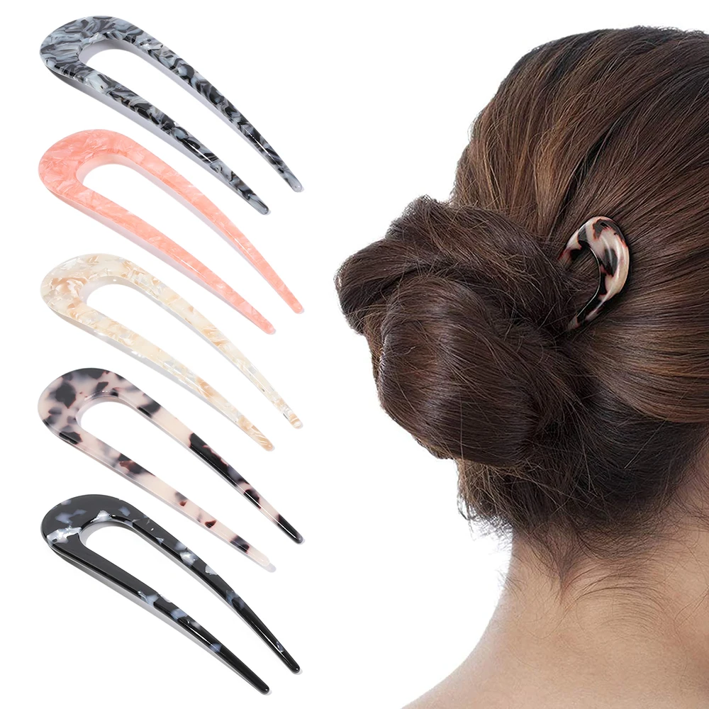 1PC U Formos Staigius prancūzų Stiliaus Plaukų Stick Shell Plaukų Pin Metalo Plaukų Pin Šakės Virbai Kaiščiai Moterų, Mergaičių Plaukų Formavimo Accesso 4
