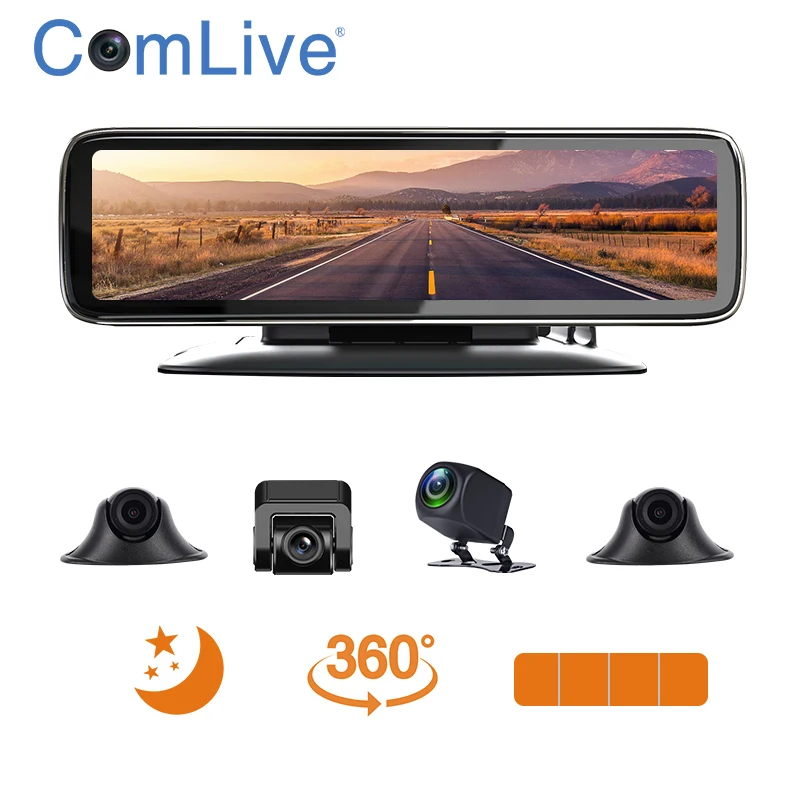 Naktinio matymo 4cams įrašyti smart veidrodis automobilių skaitmeniniai vaizdo įrašymo įrenginiai 360°24H stovėjimo stebėti MAX 256G 12in touch screen automobilinis video recorder 4 splitas 4