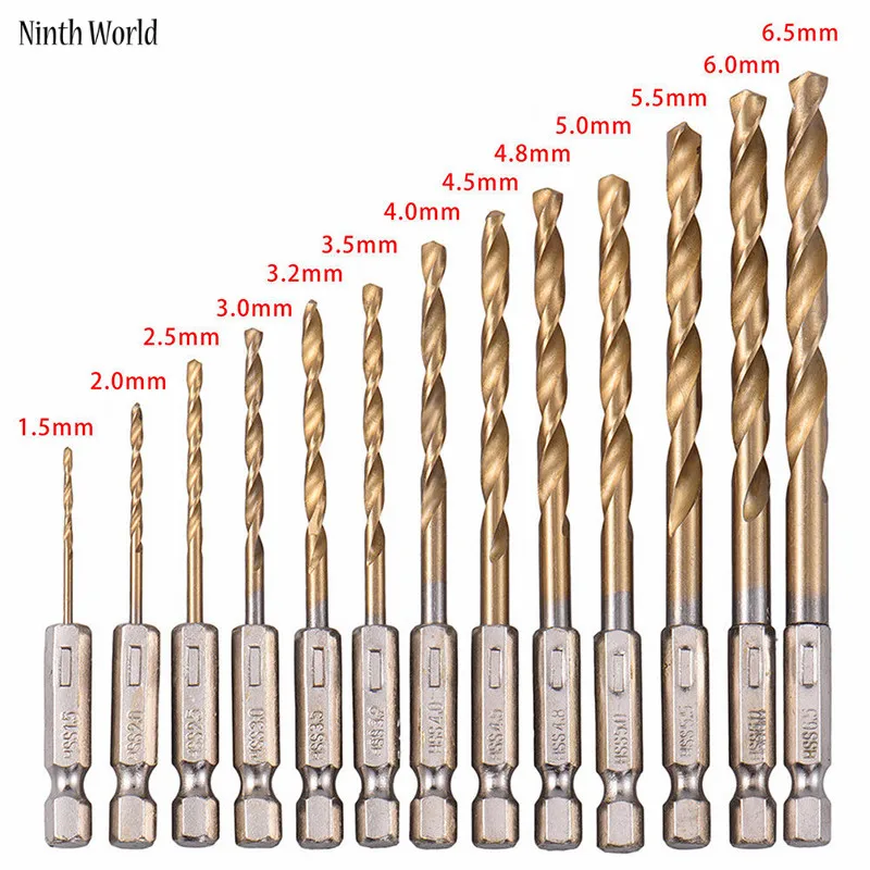 13pcs/daug greitapjovio Plieno HSS Padengtas Titano Grąžtas Rinkinys 1/4 Hex Karka 1.5-6.5 mm volframo karbido Twist drill bits 4
