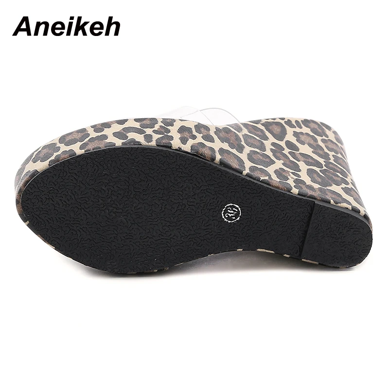 Aneikeh 2021 Mados PVC Platforma Leopard Grūdų Aukštakulnius Sandalus Seksualus Peep Toe Paslysti Ant Vasaros Moterų Mulų Paplūdimio Zapatos Mujer 5