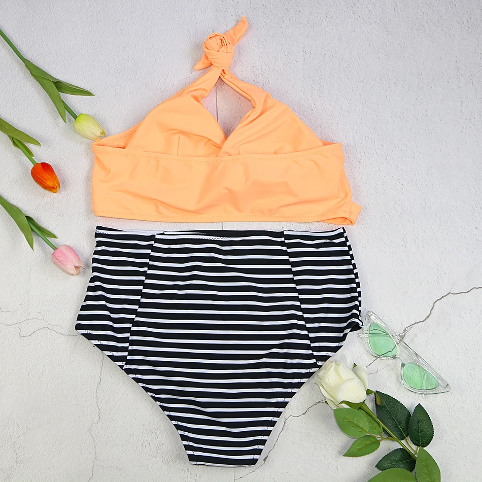 Nauja mergina bikini komplektas bikini maudymosi kostiumėliai maudymosi kostiumėlį moteris plaukimo orange apynasrio juodas dryžuotas vielos nemokamai vidurio juosmens 3