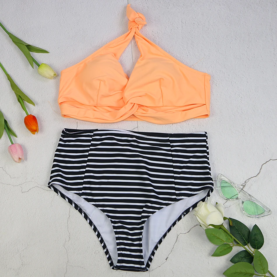 Nauja mergina bikini komplektas bikini maudymosi kostiumėliai maudymosi kostiumėlį moteris plaukimo orange apynasrio juodas dryžuotas vielos nemokamai vidurio juosmens 5
