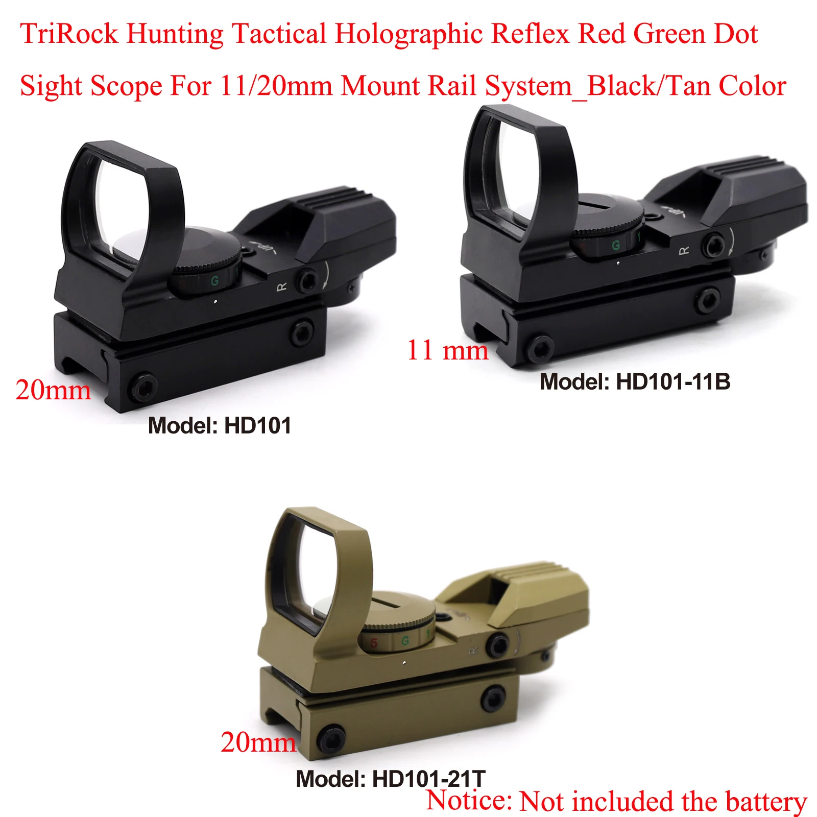 TriRock Medžioklės Taktinis Holografinis Reflex Regos Raudonos, Žalios Dot Akyse Apimtis 11/20mm Mount Geležinkelių System_Black/Tan Spalva 5