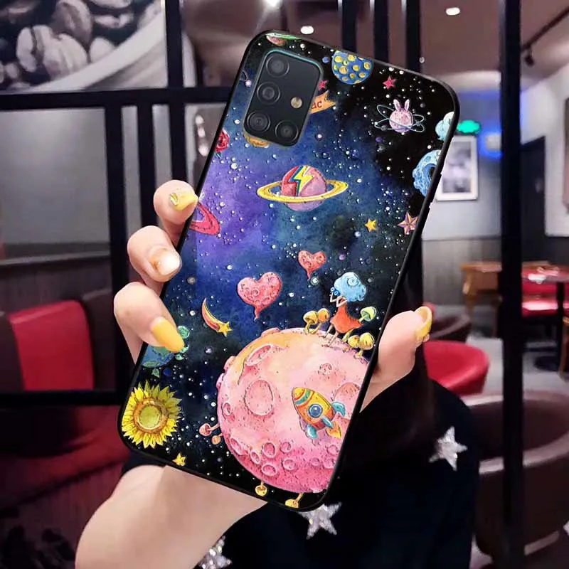 Samsung Galaxy A51 Atveju Minkšto Silikono TPU Galinį Dangtelį Samsung Galaxy A71 Atveju A51 A71 5G 3D Įspausti Gėlių Telefono Korpuso Krepšys 0