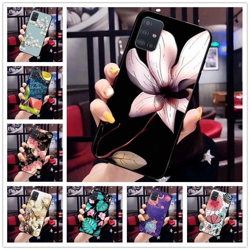 Samsung Galaxy A51 Atveju Minkšto Silikono TPU Galinį Dangtelį Samsung Galaxy A71 Atveju A51 A71 5G 3D Įspausti Gėlių Telefono Korpuso Krepšys 1