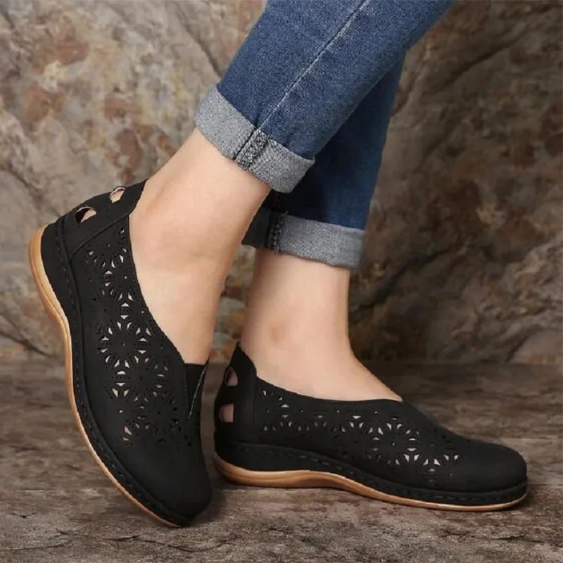 Naujas Moters Odos Vintage Sandalai Moteriška Tuščiaviduriai Iš Pleištai Platforma Batai Plius Dydis Moterų Vasarą užsivilkti Šviesą Mokasinai Sandalai 3