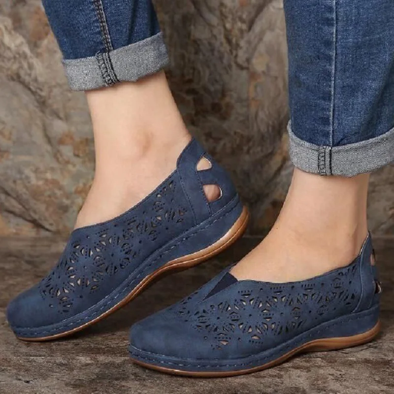 Naujas Moters Odos Vintage Sandalai Moteriška Tuščiaviduriai Iš Pleištai Platforma Batai Plius Dydis Moterų Vasarą užsivilkti Šviesą Mokasinai Sandalai 5