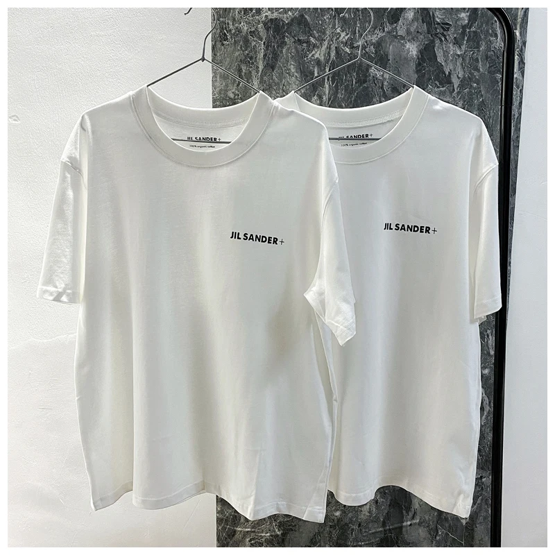 Europos mados gatvės stiliaus jil sander paprastu laišku spausdinti, medvilnės marškinėliai moterų mados prarasti trumpomis rankovėmis vyrams 2