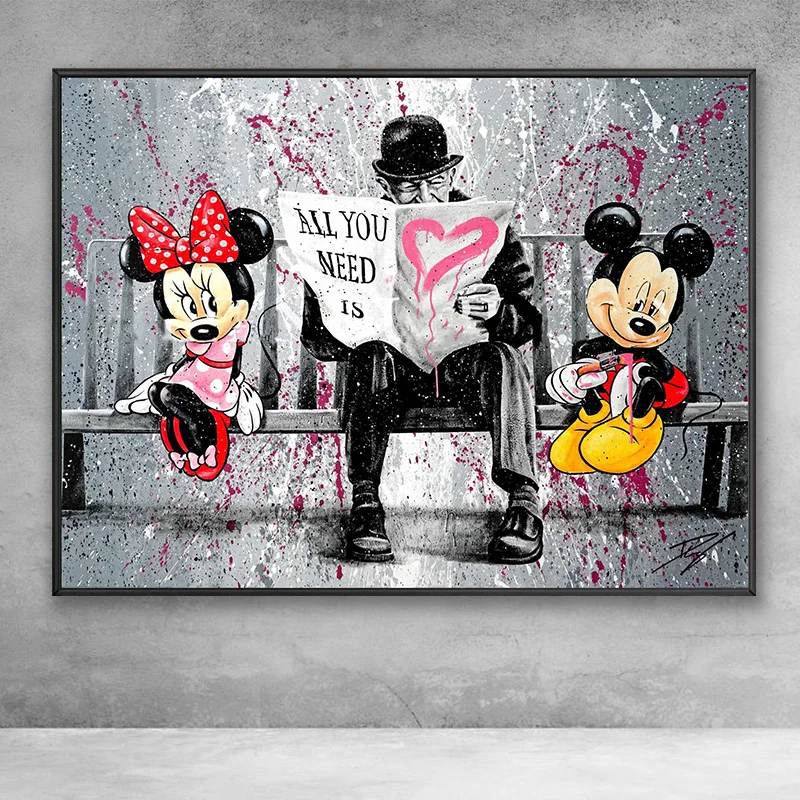 Disney Juokinga Mickey Mouse Sienos Meno Tapybos Drobės Šiaurės Plakatai ir Spausdina Kambarį Apdailos Nuotraukas Gyvenimo Namų Dekoro 3