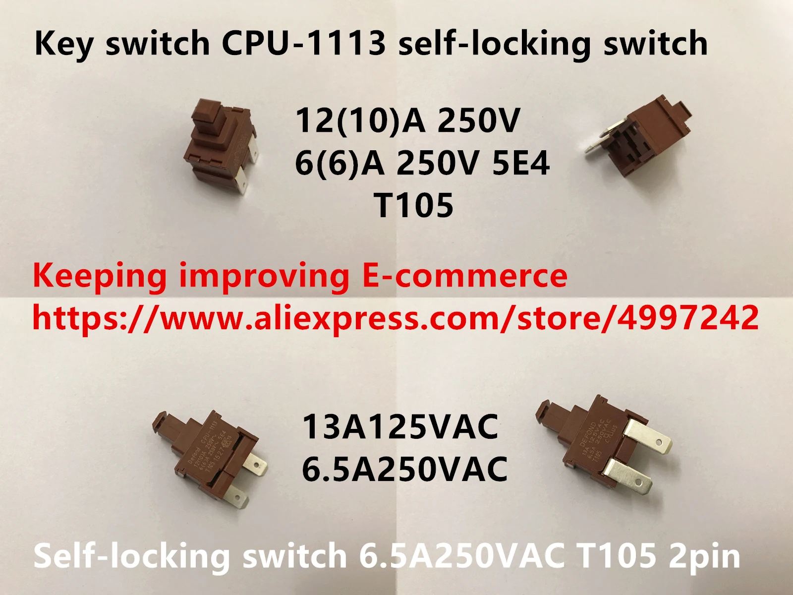 Originalus naujas mygtuką perjungti CPU-1113 savaiminio fiksavimo jungiklis 6.5A250VAC 2pin 0