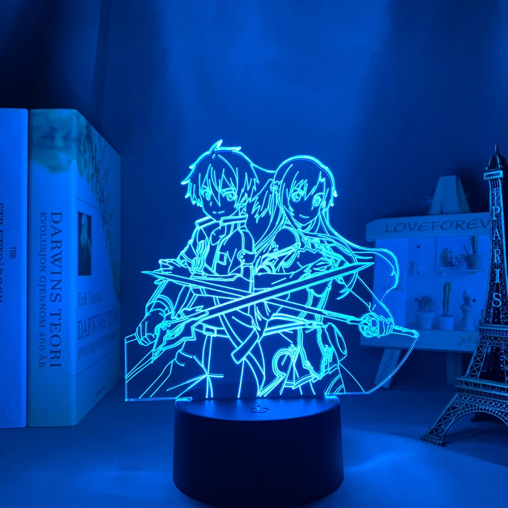 Anime Led Nakties Šviesos Kardas Meno Internete Kirito, Miegamojo Dekoro Dovana-Spalvinga naktinė lempa Manga 3d Lempos Kazuto Kirigaya 4
