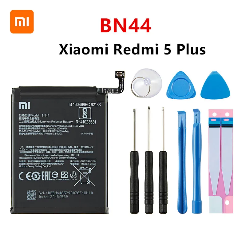 Xiao mi Originalus BN44 4000mAh Bateriją Xiaomi Hongmi Redmi 5 Plius BN44 Aukštos Kokybės Telefoną Pakeisti Baterijas +Įrankiai 2