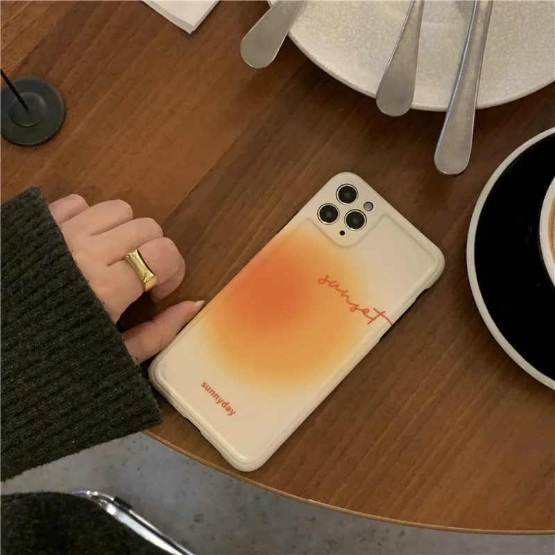 Retro saldus saulėlydžio Gradientas meno Japonijos Telefono dėklas skirtas apple iPhone 12 11 Pro Max Xr Xs Max 7 8 Plius 7Plus atveju Mielas Minkštas Viršelis 2