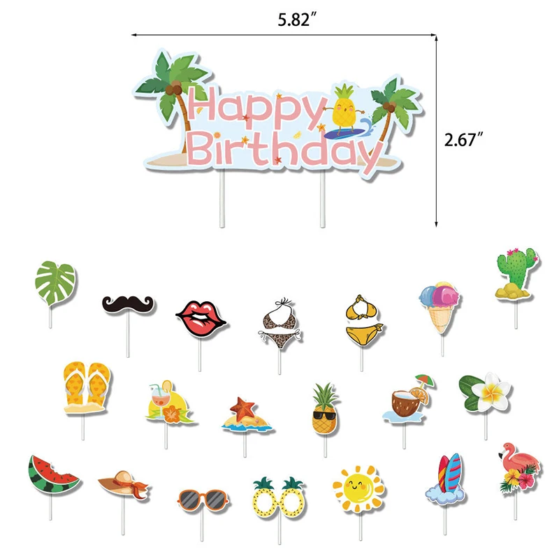 Havajai Gimtadienio Dekoracijas, Ananasų Flamingo Tortas Topper Palmių Lapų Cupcake Rėžtuvės Vasaros Atogrąžų Vaisių Luau Šalis Reikmenys 0