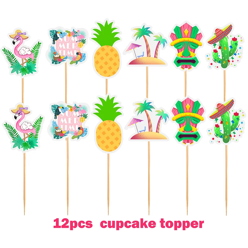 Havajai Gimtadienio Dekoracijas, Ananasų Flamingo Tortas Topper Palmių Lapų Cupcake Rėžtuvės Vasaros Atogrąžų Vaisių Luau Šalis Reikmenys 3