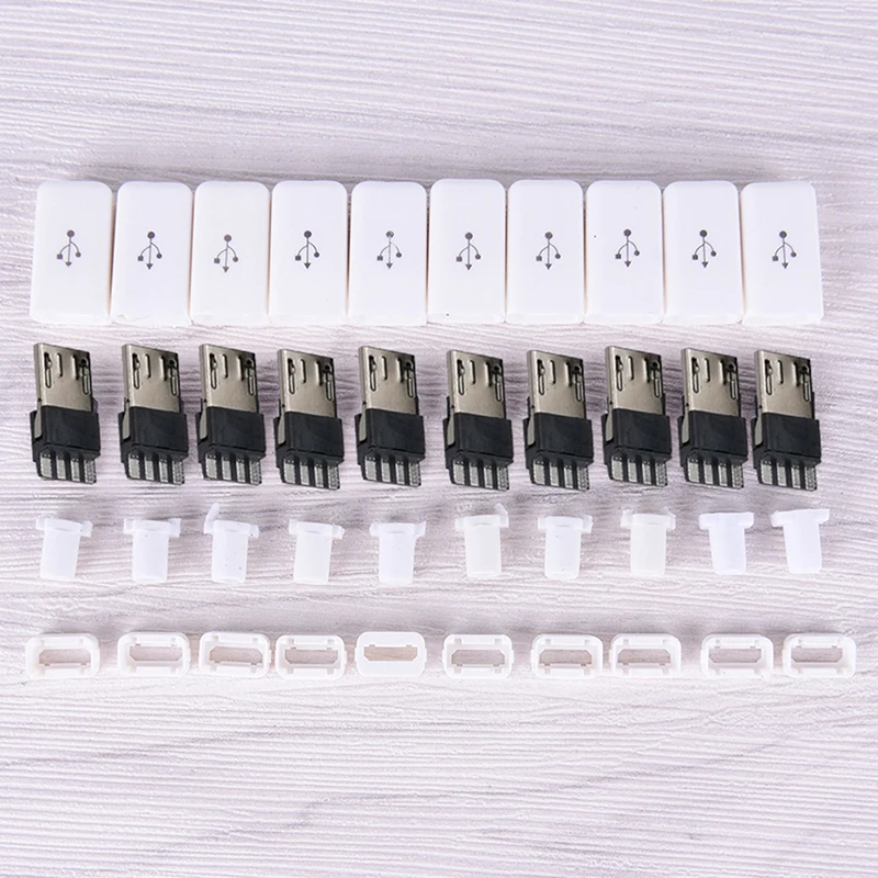 10VNT balta/juoda Micro USB Male Plug Jungčių Rinkinys Apima 0