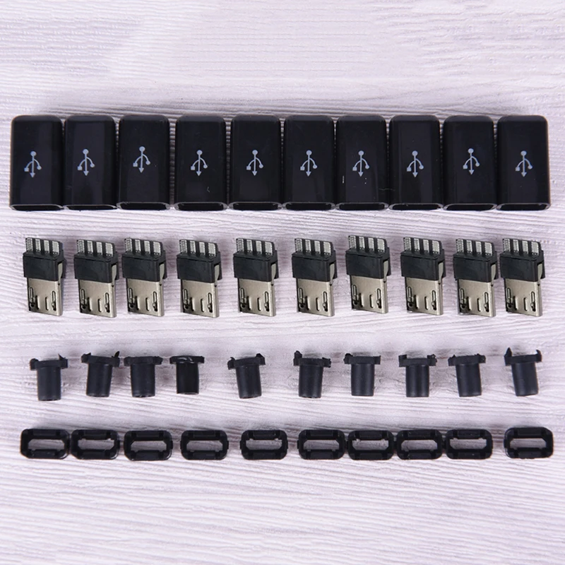 10VNT balta/juoda Micro USB Male Plug Jungčių Rinkinys Apima 1