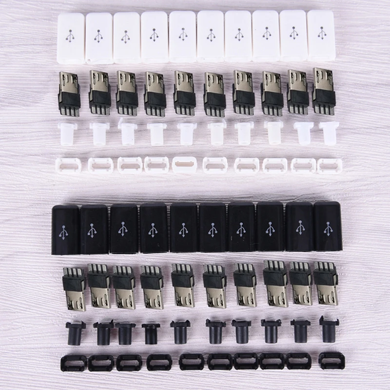10VNT balta/juoda Micro USB Male Plug Jungčių Rinkinys Apima 2