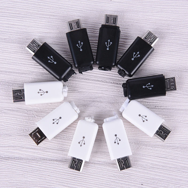 10VNT balta/juoda Micro USB Male Plug Jungčių Rinkinys Apima 4