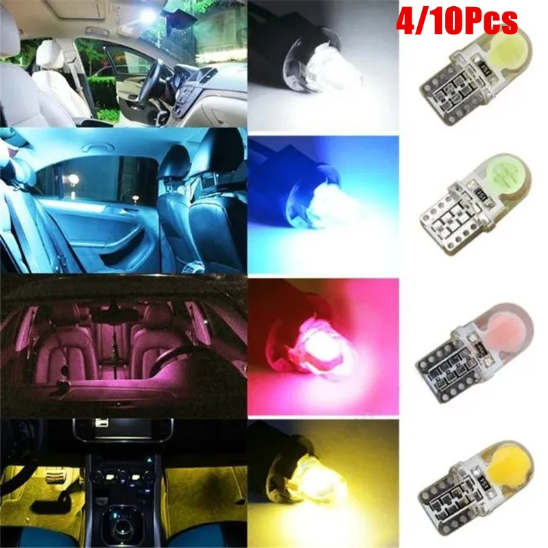 Automobilių 4Pcs T10 W5W LED Lemputės Automobilių Interjero Aksesuarų Šviesos Posūkio Pusėje Licencijos numerio ženklo Žibintas 7 Spalvų 0