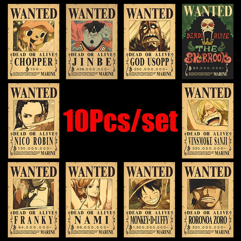10vnt/set Anime One Piece Senovinių Plakatų Vaikų Kambario Gyvenimo Sienų Apdailai Karikatūros Piratų Norėjo Paveikslų Žaislai, Lipdukai 5