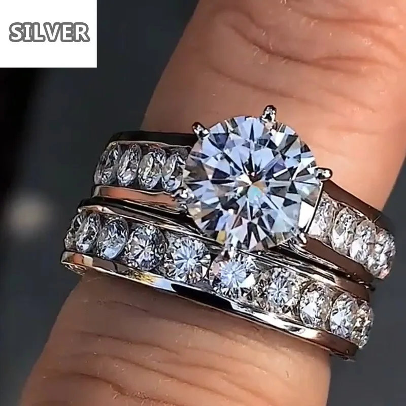 2/vnt Karšto pardavimo platinum cirkonis juvelyriniai dirbiniai tradicinių puošnus žiedas mados pora žiedas prabanga Valentino Dienos dovanų deimantų juosta 0