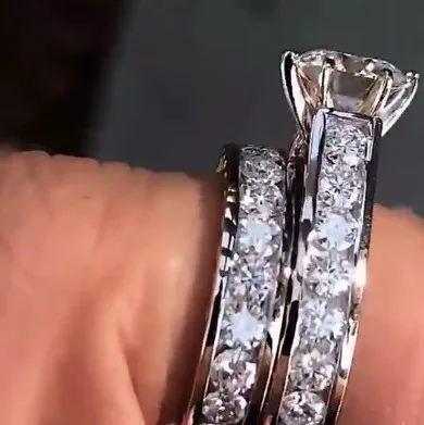 2/vnt Karšto pardavimo platinum cirkonis juvelyriniai dirbiniai tradicinių puošnus žiedas mados pora žiedas prabanga Valentino Dienos dovanų deimantų juosta 1