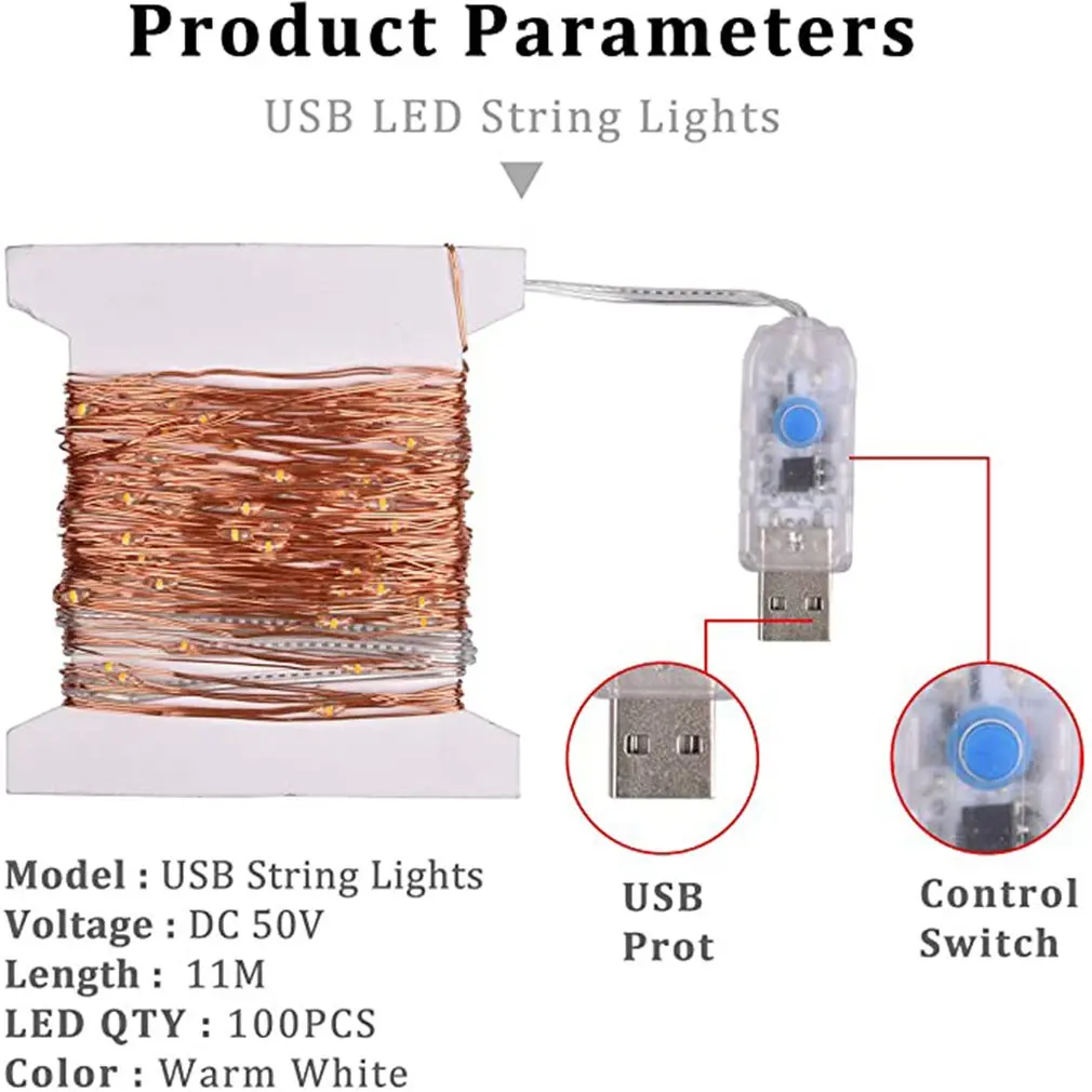 USB LED Styginių Šviesos Nuotolinio Valdymo 5M/10M 50/100LED Pasakų Styginių Šviesos 20M Vario Viela, Vestuvių Kalėdų Dekoro lempos 3