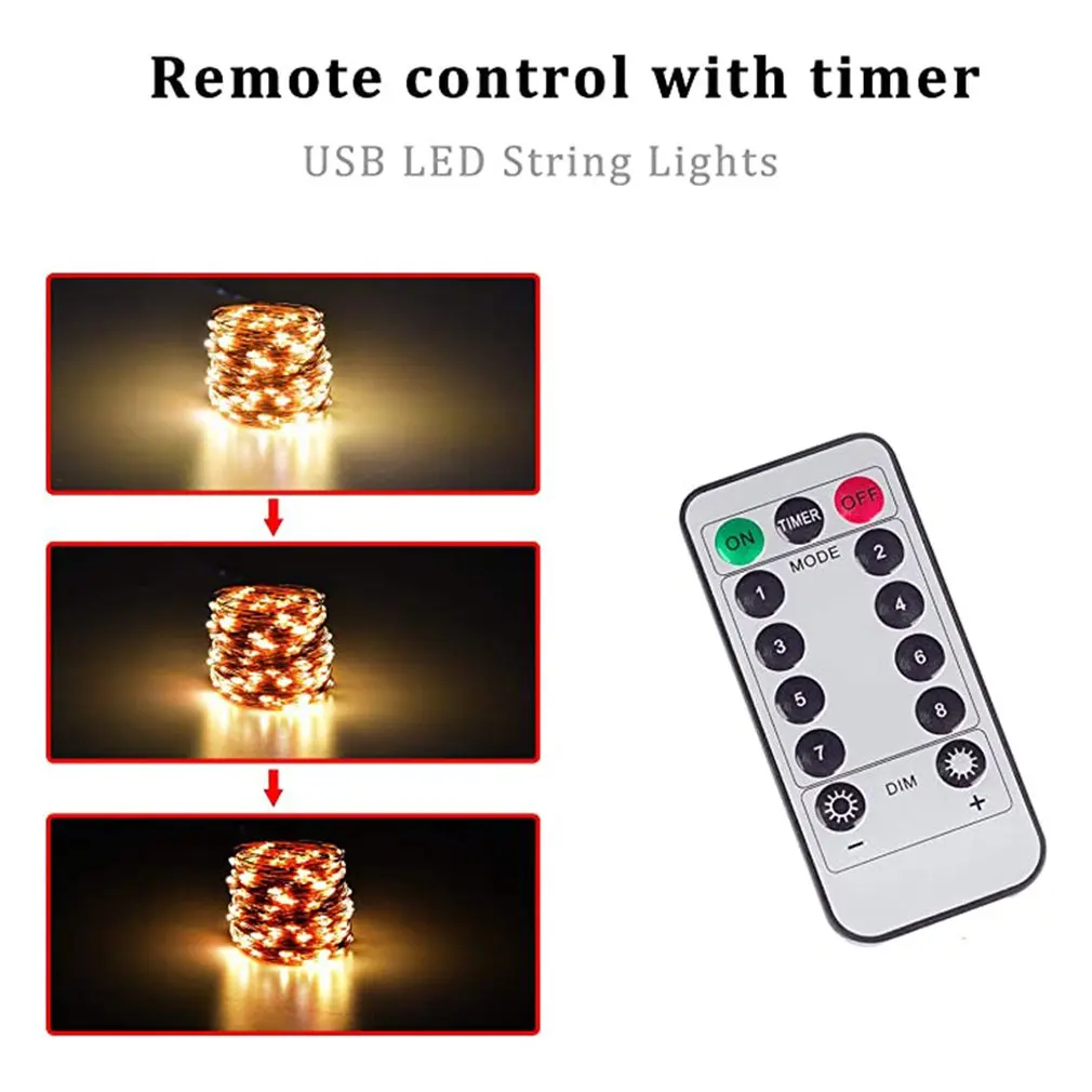USB LED Styginių Šviesos Nuotolinio Valdymo 5M/10M 50/100LED Pasakų Styginių Šviesos 20M Vario Viela, Vestuvių Kalėdų Dekoro lempos 4