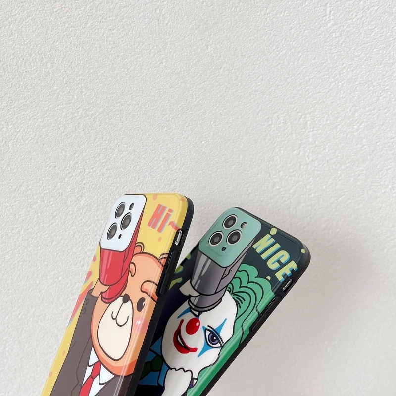 Mielas Animacinių filmų Anime Klounas Lokys korėjos Telefono dėklas Skirtas iPhone 12 11 Pro Max X Xs Max Xr 7 8 Pulse SE 2020 Atvejais Minkštas Silikoninis Dangtelis 3