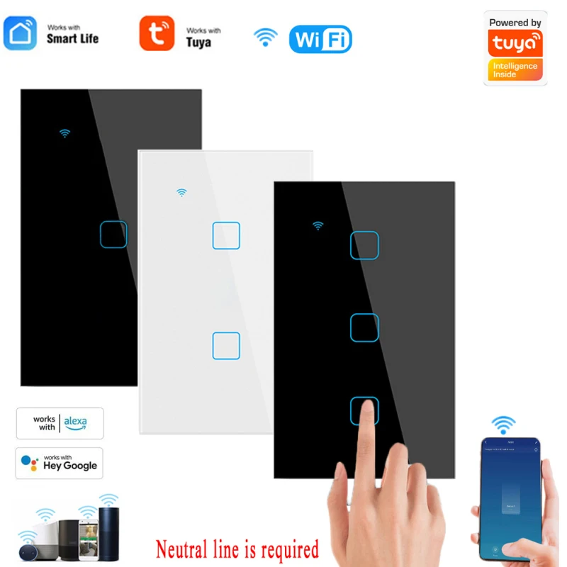 2021 TUYA WiFi Smart Touch Jungiklis 1/2/3/4 Gauja 100-240V Namo Sienos Mygtuką Alexa 