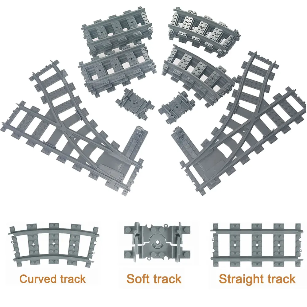 Miesto Traukinių Bėgių Kelio Traukinio Lanksčių Bėgių Geležinkelio Tiesiai Lenkti Bėgiai Kūrimo Bloką Plytų Modelis Suderinamas Visų Markių Žaislai 0