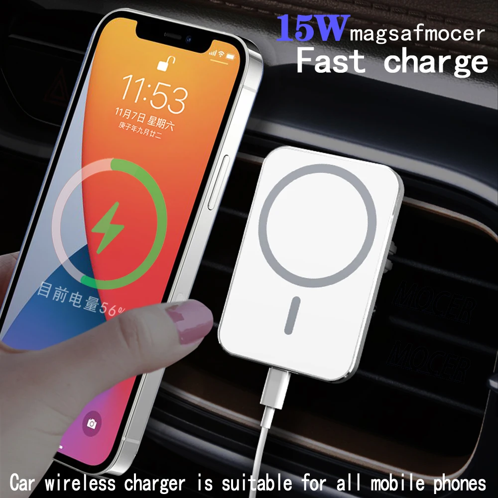 Telefonas turėtojai telefonai 15W Magsafing automobilių mount belaidis kroviklis tinka iphone 12 automobilinis magnetinis belaidžio įkrovimo stovas 1