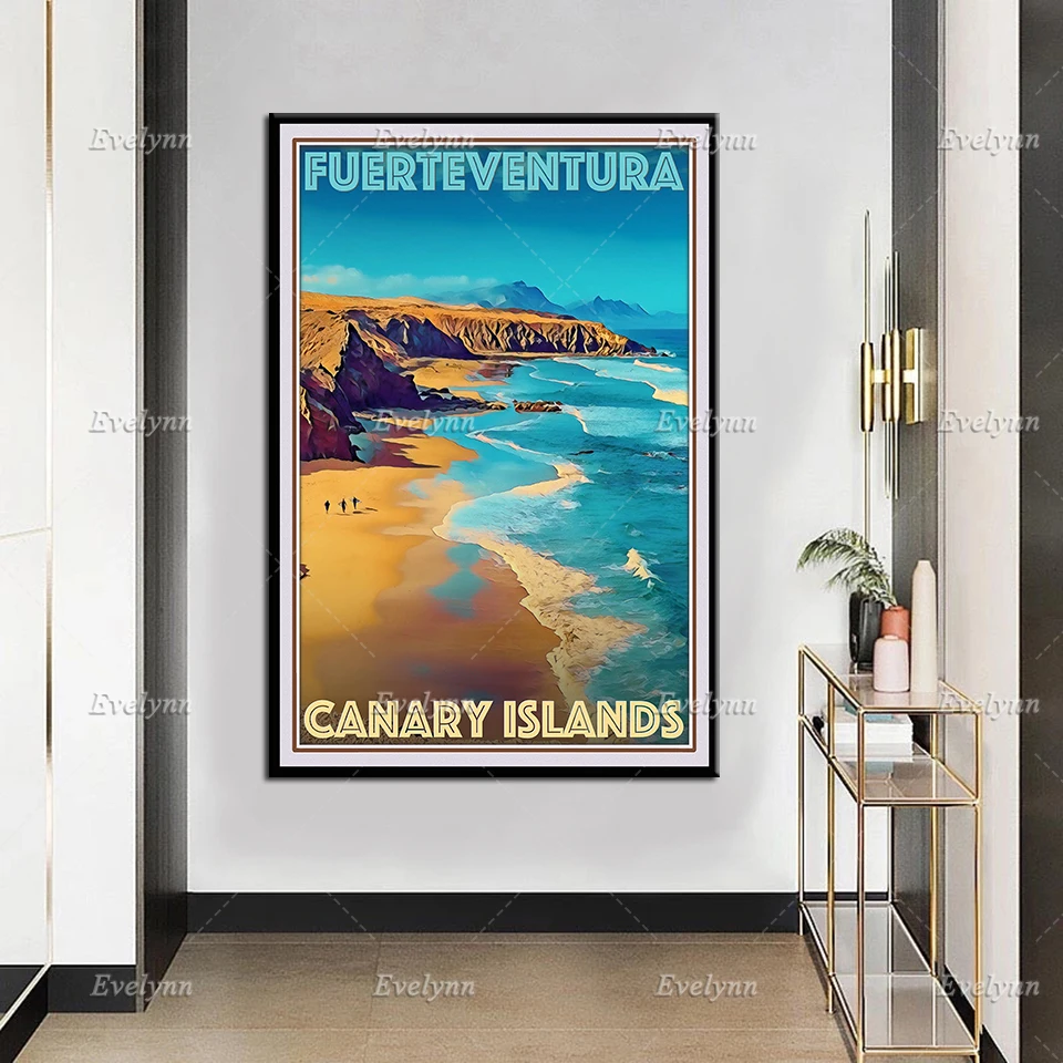 Retro Vintage Stiliaus Kelionių Plakatas Fuerteventura-Kanarų Salos, Aliejus, Tapyba, Plakatas ir Spausdinimo ant Drobės, Sienos Meno Modulinės Nuotraukas 3