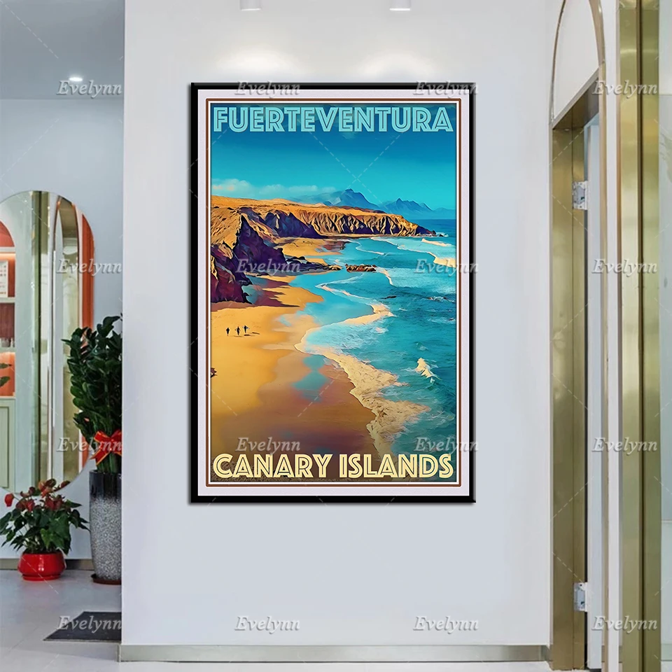 Retro Vintage Stiliaus Kelionių Plakatas Fuerteventura-Kanarų Salos, Aliejus, Tapyba, Plakatas ir Spausdinimo ant Drobės, Sienos Meno Modulinės Nuotraukas 4