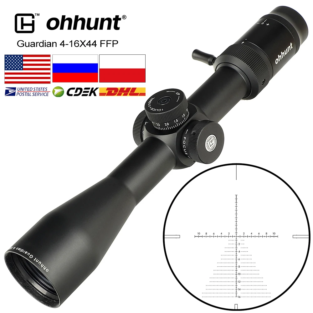 Ohhunt Guardian 4-16X44 FFP Medžioklės Taktinis Riflescope Stiklo Išgraviruotas Tinklelis, Optiniai Taikikliai Pusėje Paralaksas Bokštelius Lock Reset 3