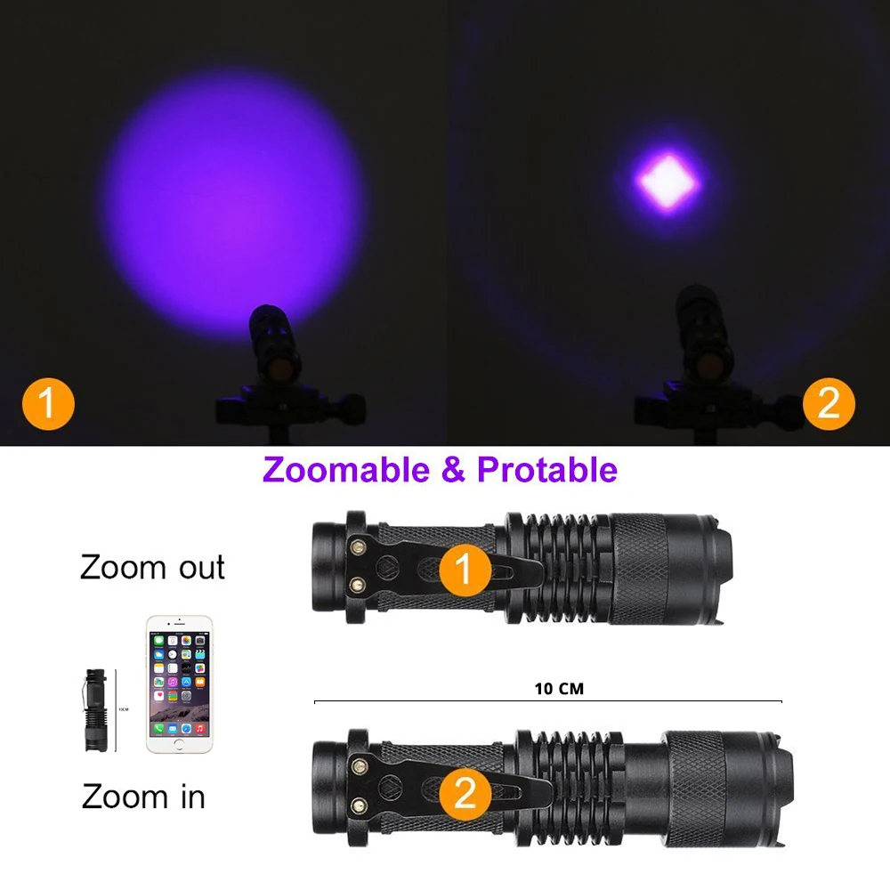 Nešiojamų UV LED Žibintuvėlis UV Žibintuvėlis 395nm ultravioletinės Šviesos Lempos UV Žibintuvėlis Už Žymeklio Tikrintuvas Augintinio Šlapimo Nustatymo 5