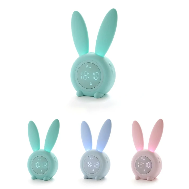 2021 Naujas Cute Bunny Ausies LED Skaitmeninis Laikrodis-Žadintuvas Elektroninių USB Garso Valdymo Triušis Naktį Lempos, Stalo Laikrodis Namų Puošybai 3