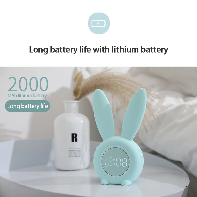 2021 Naujas Cute Bunny Ausies LED Skaitmeninis Laikrodis-Žadintuvas Elektroninių USB Garso Valdymo Triušis Naktį Lempos, Stalo Laikrodis Namų Puošybai 5