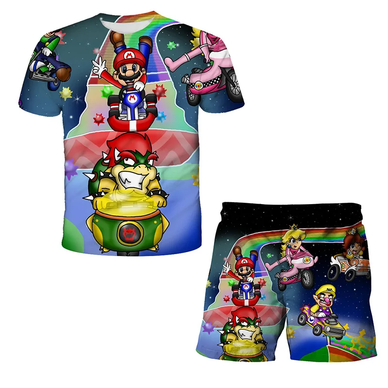 Vaikų Rinkiniai, Super Mario bro marškinėliai Vaikai 3D Print T shirt ir Trumpas 2vnt Vaikų Nustatyti Berniukų marškinėliai Mergaičių Paauglių Vasaros Viršūnes 0