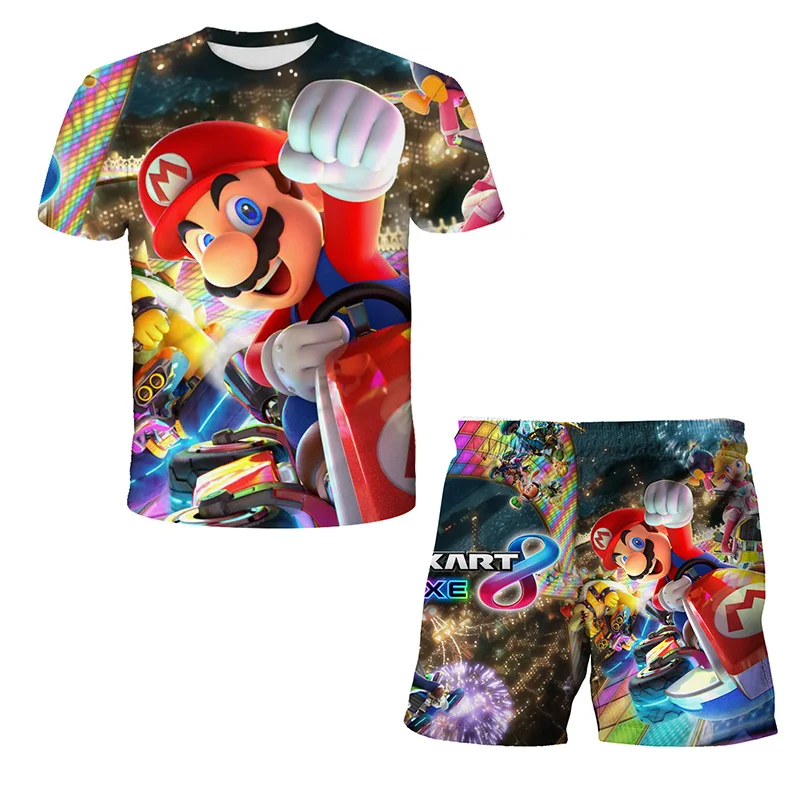 Vaikų Rinkiniai, Super Mario bro marškinėliai Vaikai 3D Print T shirt ir Trumpas 2vnt Vaikų Nustatyti Berniukų marškinėliai Mergaičių Paauglių Vasaros Viršūnes 1