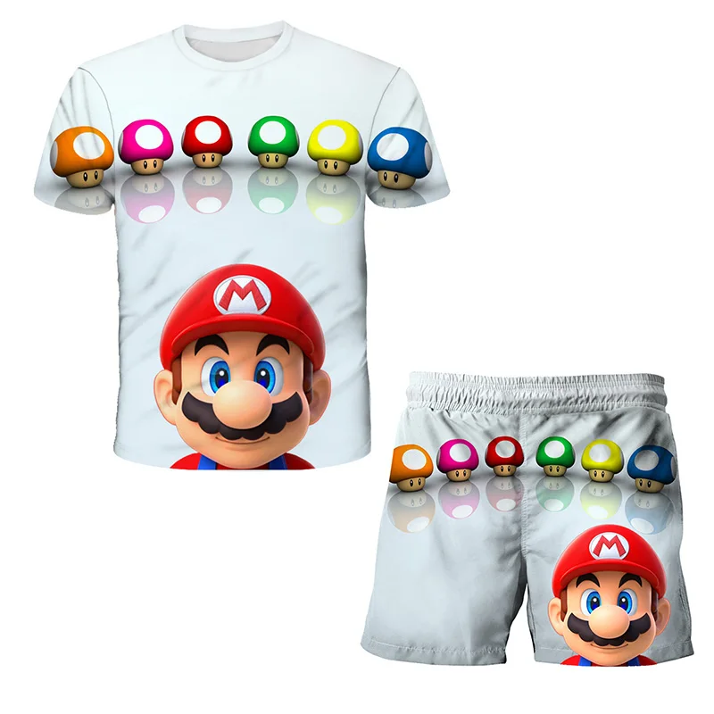 Vaikų Rinkiniai, Super Mario bro marškinėliai Vaikai 3D Print T shirt ir Trumpas 2vnt Vaikų Nustatyti Berniukų marškinėliai Mergaičių Paauglių Vasaros Viršūnes 4
