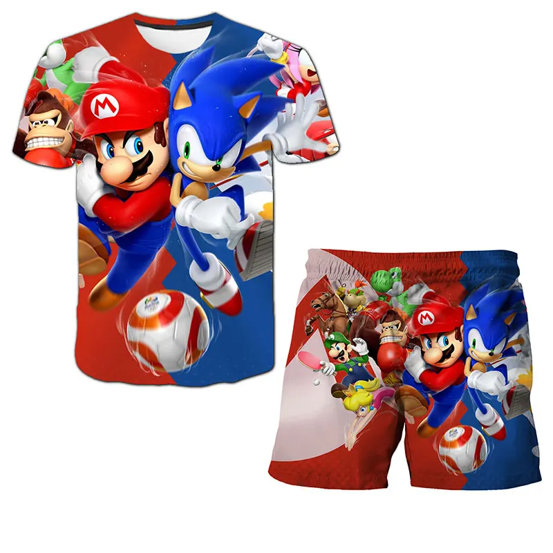 Vaikų Rinkiniai, Super Mario bro marškinėliai Vaikai 3D Print T shirt ir Trumpas 2vnt Vaikų Nustatyti Berniukų marškinėliai Mergaičių Paauglių Vasaros Viršūnes 5