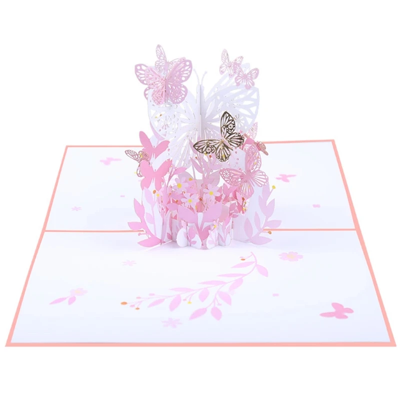 3D Pop-Up Drugelis Gėlių Krepšelis Sveikinimo Kortelė Gimtadienio dieną, Motinos Dieną Šalies M17D 4