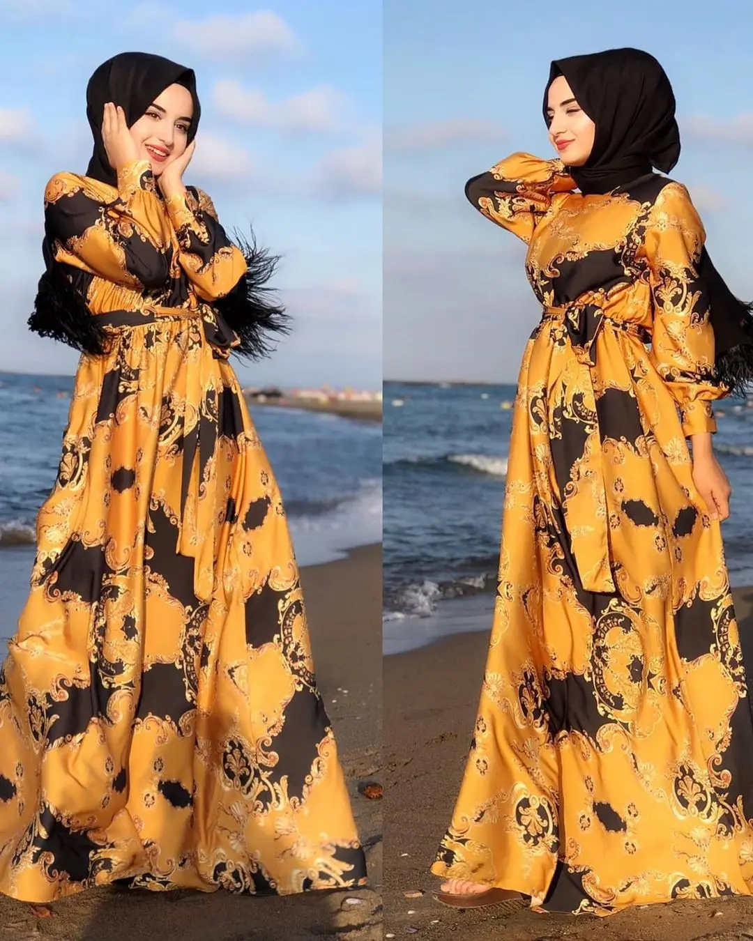 Dubajus Abaja Turkijos Musulmonų Suknelė, Hijab Spausdinti Abayas Moterims arabų Suknelės Islamas Drabužių De Moda Musulmana Vestidos Largos 1