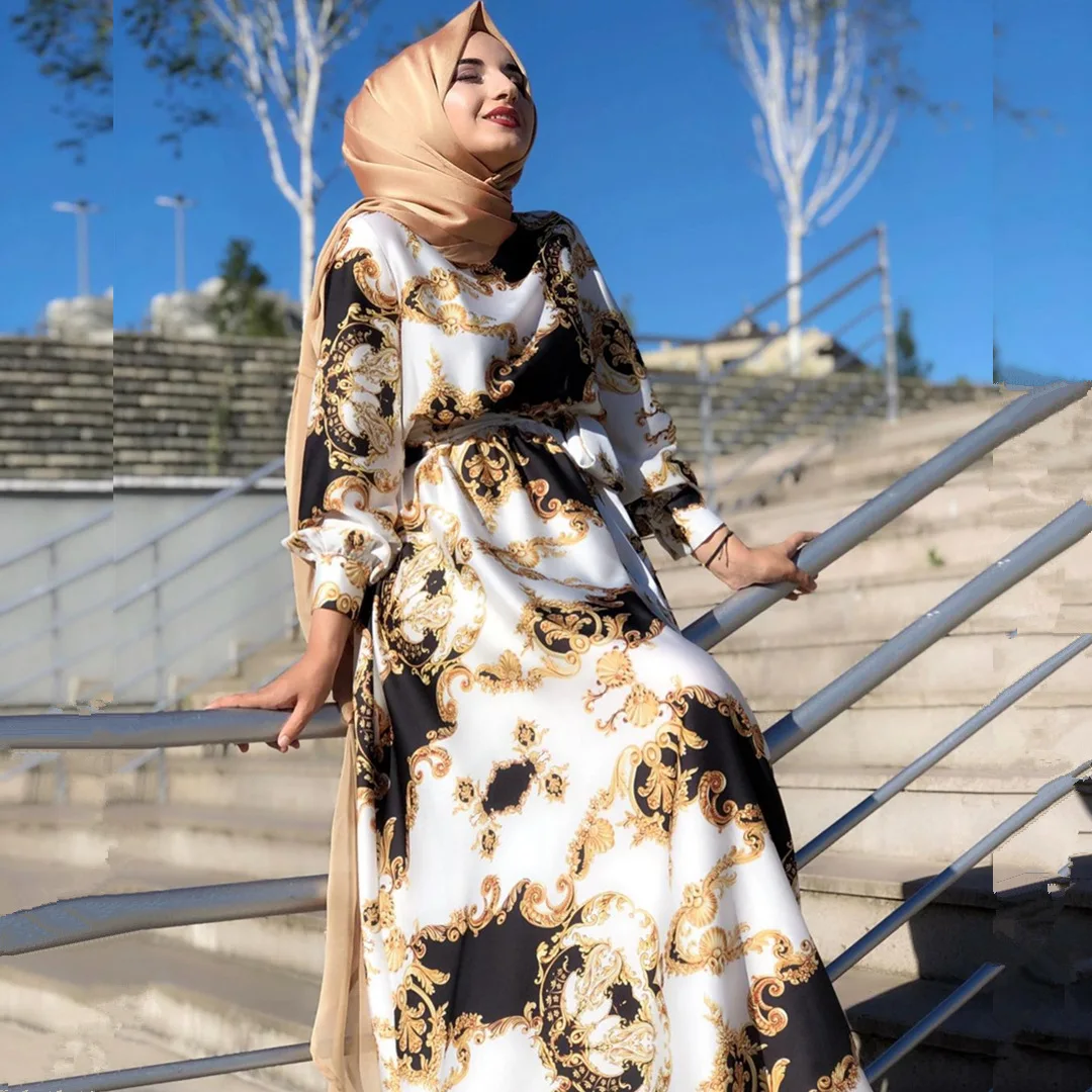 Dubajus Abaja Turkijos Musulmonų Suknelė, Hijab Spausdinti Abayas Moterims arabų Suknelės Islamas Drabužių De Moda Musulmana Vestidos Largos 3