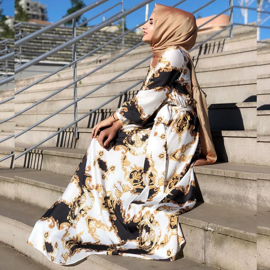 Dubajus Abaja Turkijos Musulmonų Suknelė, Hijab Spausdinti Abayas Moterims arabų Suknelės Islamas Drabužių De Moda Musulmana Vestidos Largos 4