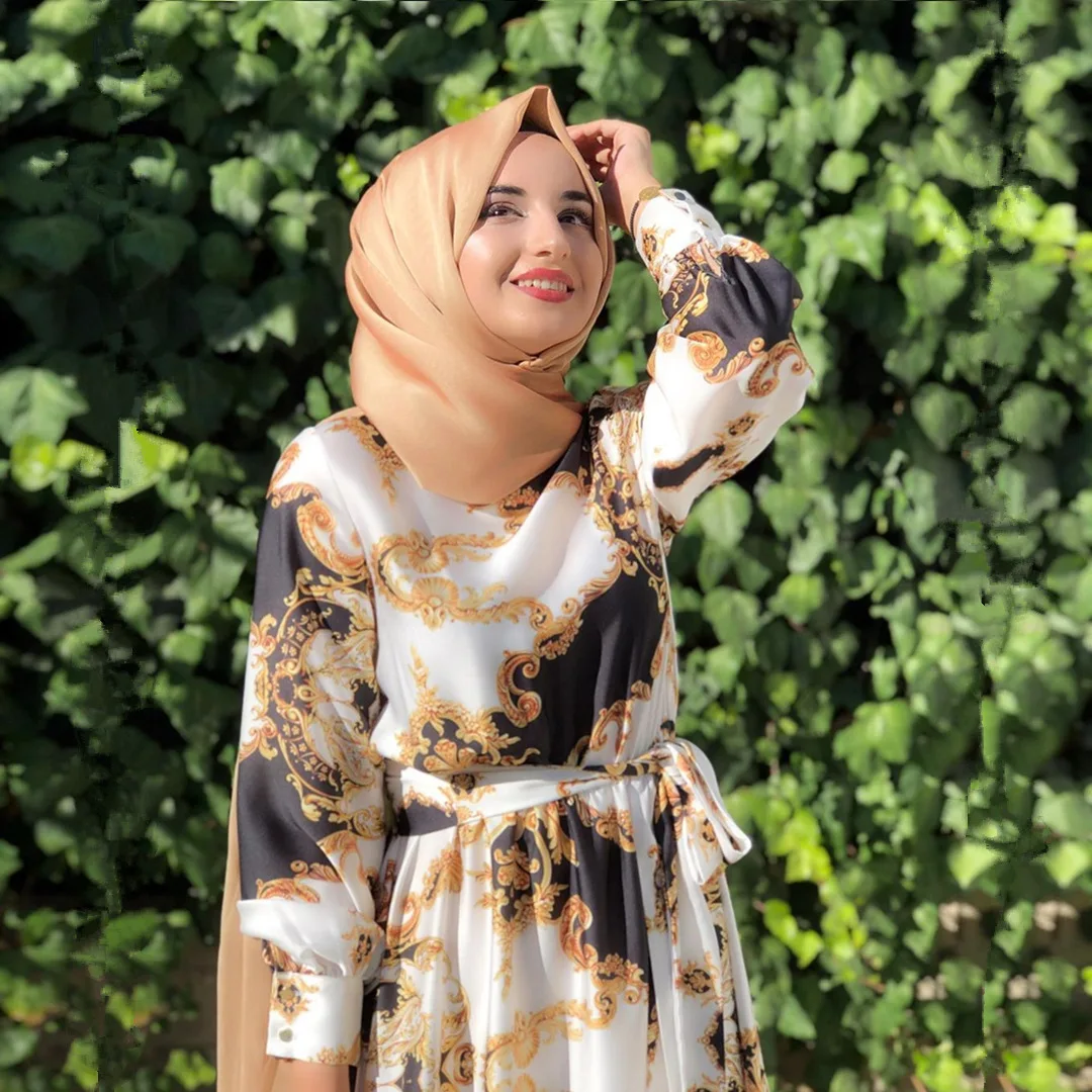 Dubajus Abaja Turkijos Musulmonų Suknelė, Hijab Spausdinti Abayas Moterims arabų Suknelės Islamas Drabužių De Moda Musulmana Vestidos Largos 5