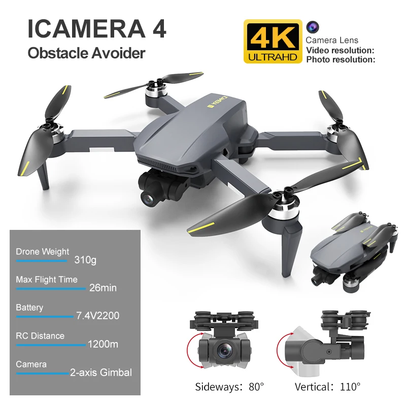 ICAMERA4 GPS Drone 4K HD Dual Camera 2-Ašis Gimbal aerofotografija 4G 5G Brushless Sulankstomas Quadcopter RC Atstumas 1200M Dovana 0